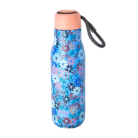 Blue With Flower Print Stainless Steel Water Bottle By Rice DK